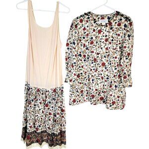 Lanz Vintage 90s Dress Set Women Plus 22W Floral Blouse Top Midi 22 Formal Work